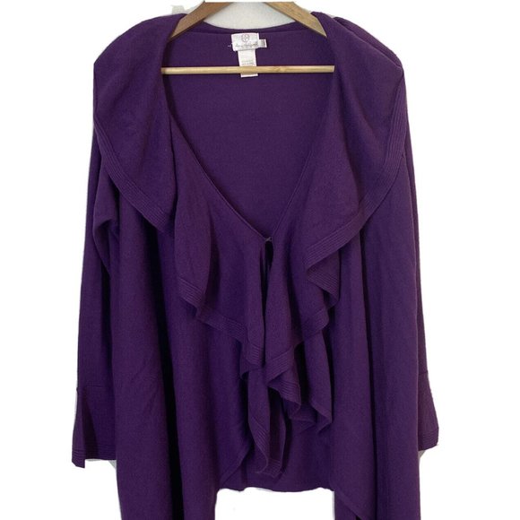 Long Sleeve Purple Ruffle Waterfall Hem Sweater Cardigan Duster size Large - Picture 1 of 8